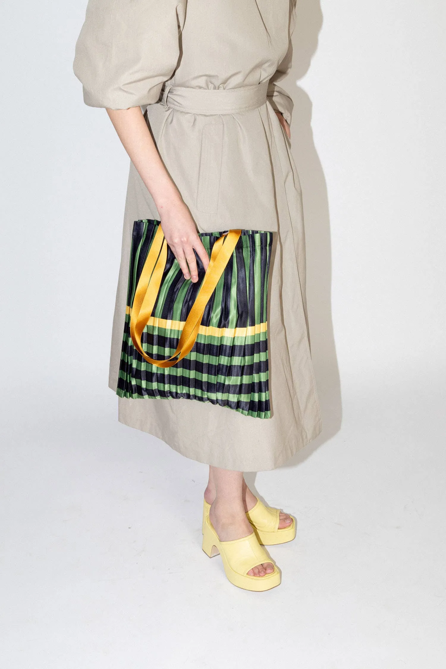SATIN PLEATED TOTE BAG RAVELLO GREEN