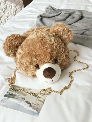 Sweet Lolita Bag Cute Bear Faux Fur Color Block Lolita Chain Bag