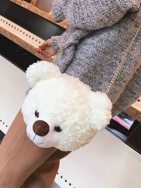 Sweet Lolita Bag Cute Bear Faux Fur Color Block Lolita Chain Bag
