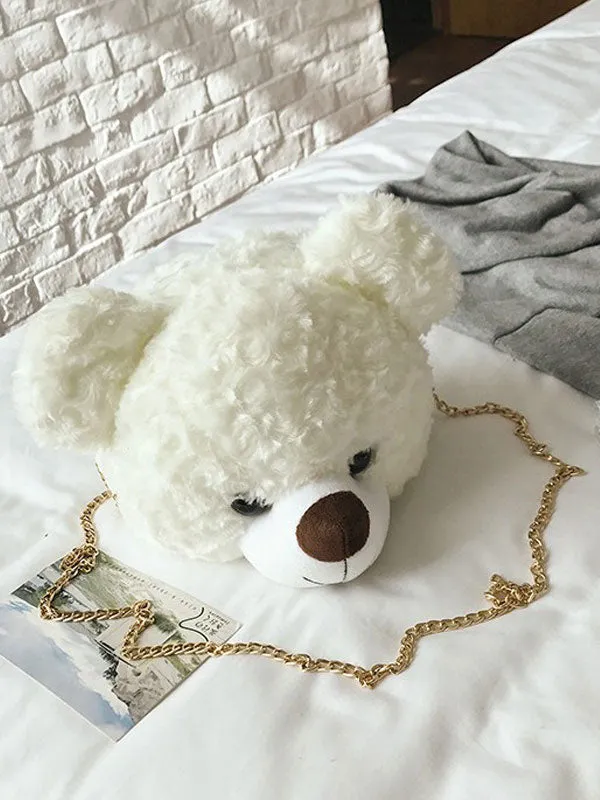Sweet Lolita Bag Cute Bear Faux Fur Color Block Lolita Chain Bag