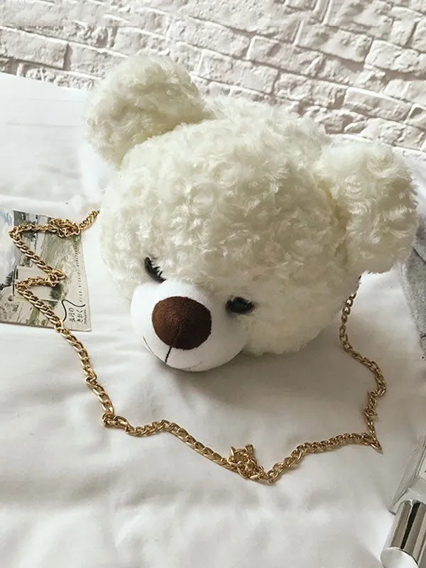 Sweet Lolita Bag Cute Bear Faux Fur Color Block Lolita Chain Bag