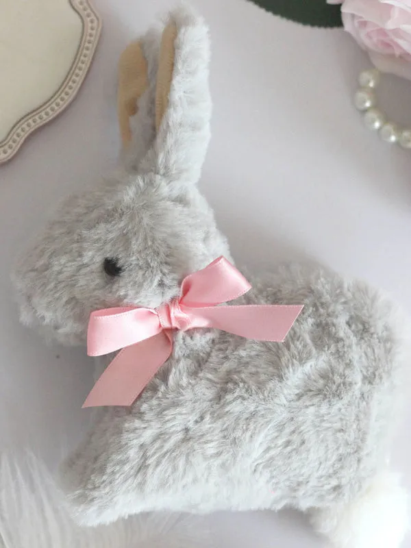 Sweet Lolita Handbag Cute Bunny Faux Fur Bow Pearl Lolita Shoulder Bag
