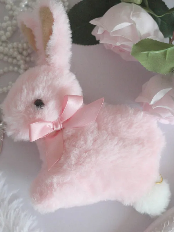 Sweet Lolita Handbag Cute Bunny Faux Fur Bow Pearl Lolita Shoulder Bag