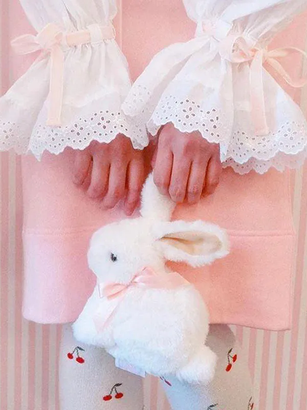 Sweet Lolita Handbag Cute Bunny Faux Fur Bow Pearl Lolita Shoulder Bag