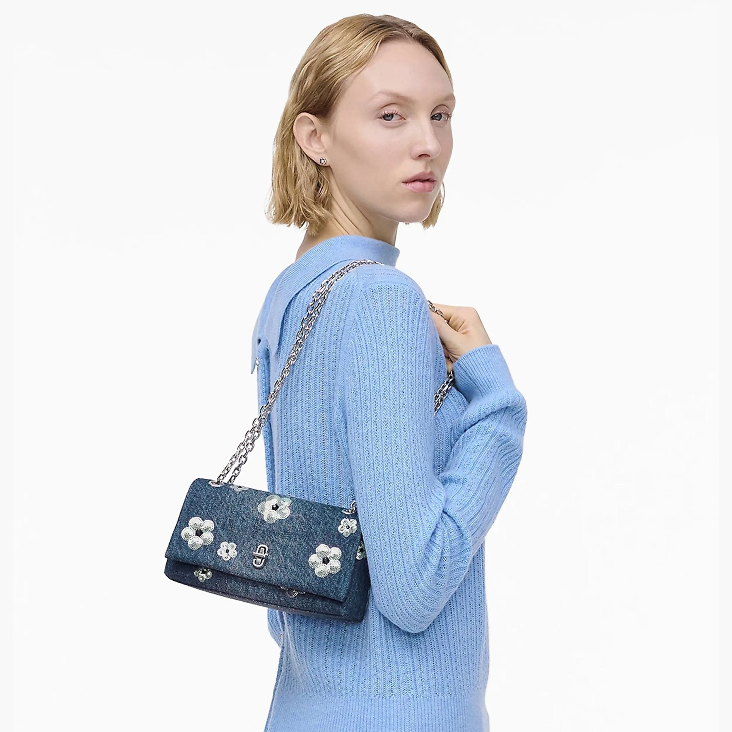 The Sequin Daisy Denim Dual Chain Mini Bag