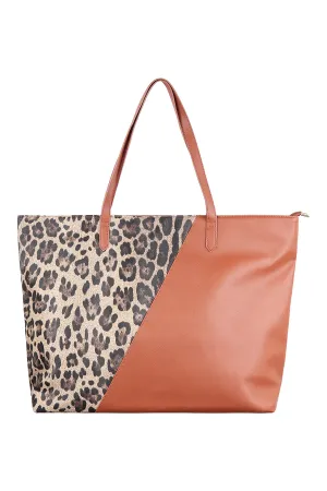 TWO TONE LEOPARD PRINT TOTE BAG