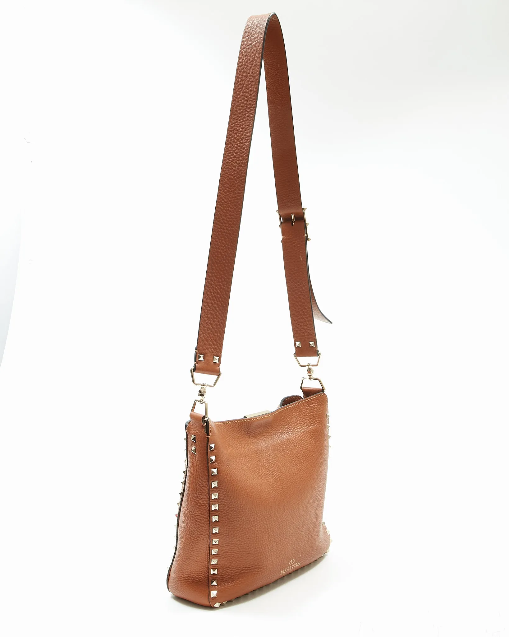 Valentino Tan Grained Leather Rockstud Messenger Bag