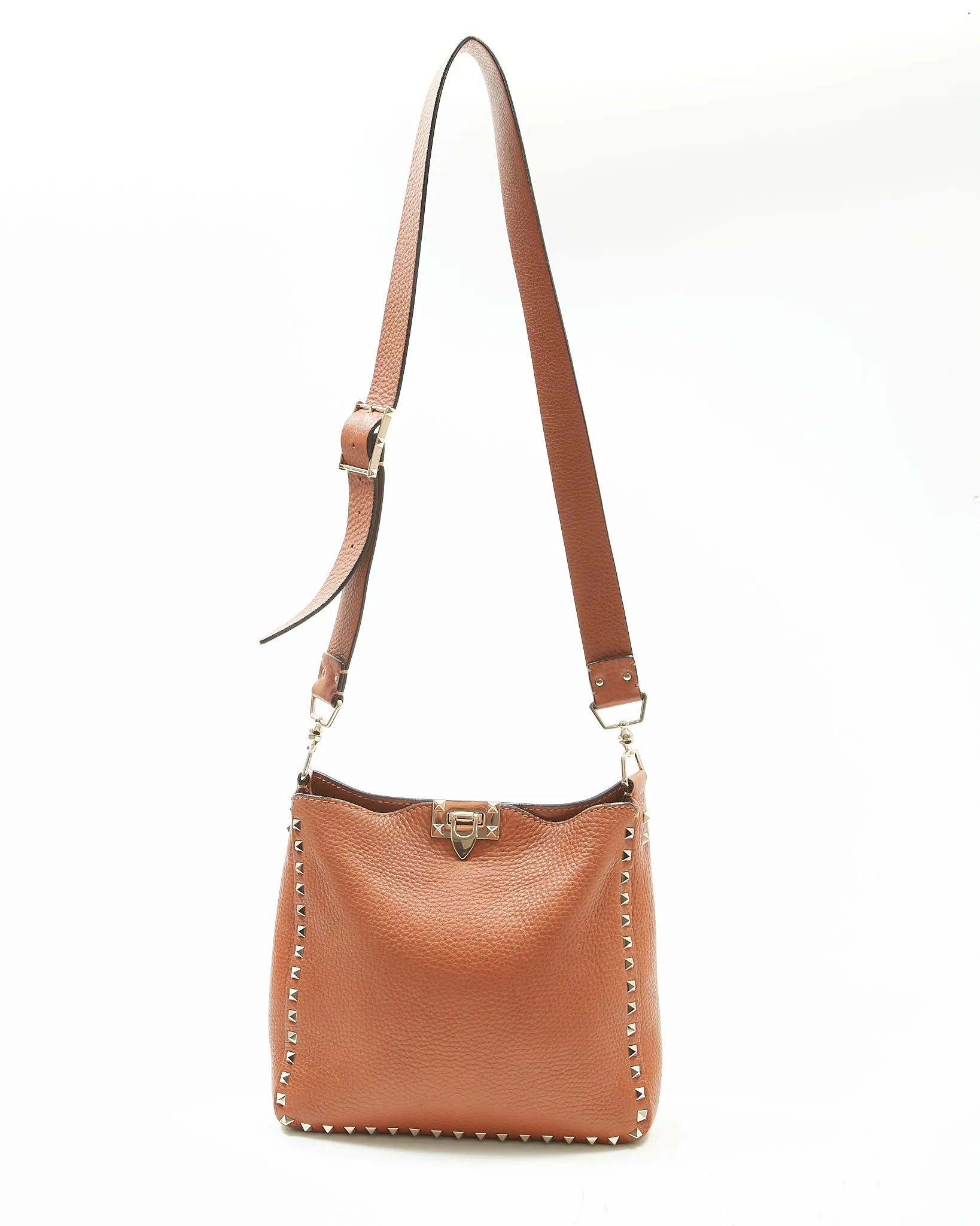 Valentino Tan Grained Leather Rockstud Messenger Bag