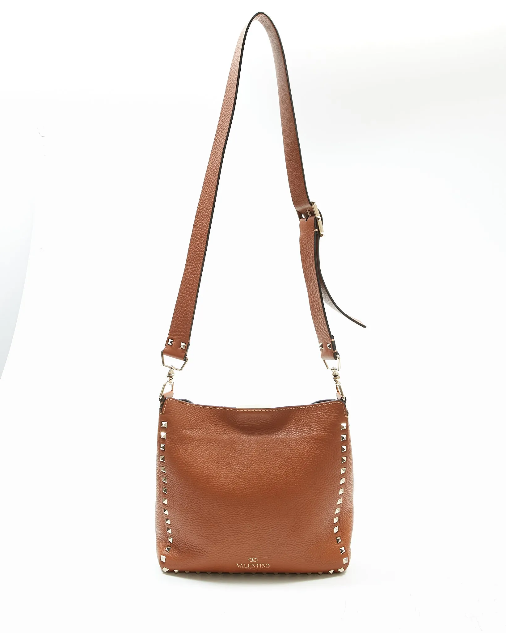 Valentino Tan Grained Leather Rockstud Messenger Bag