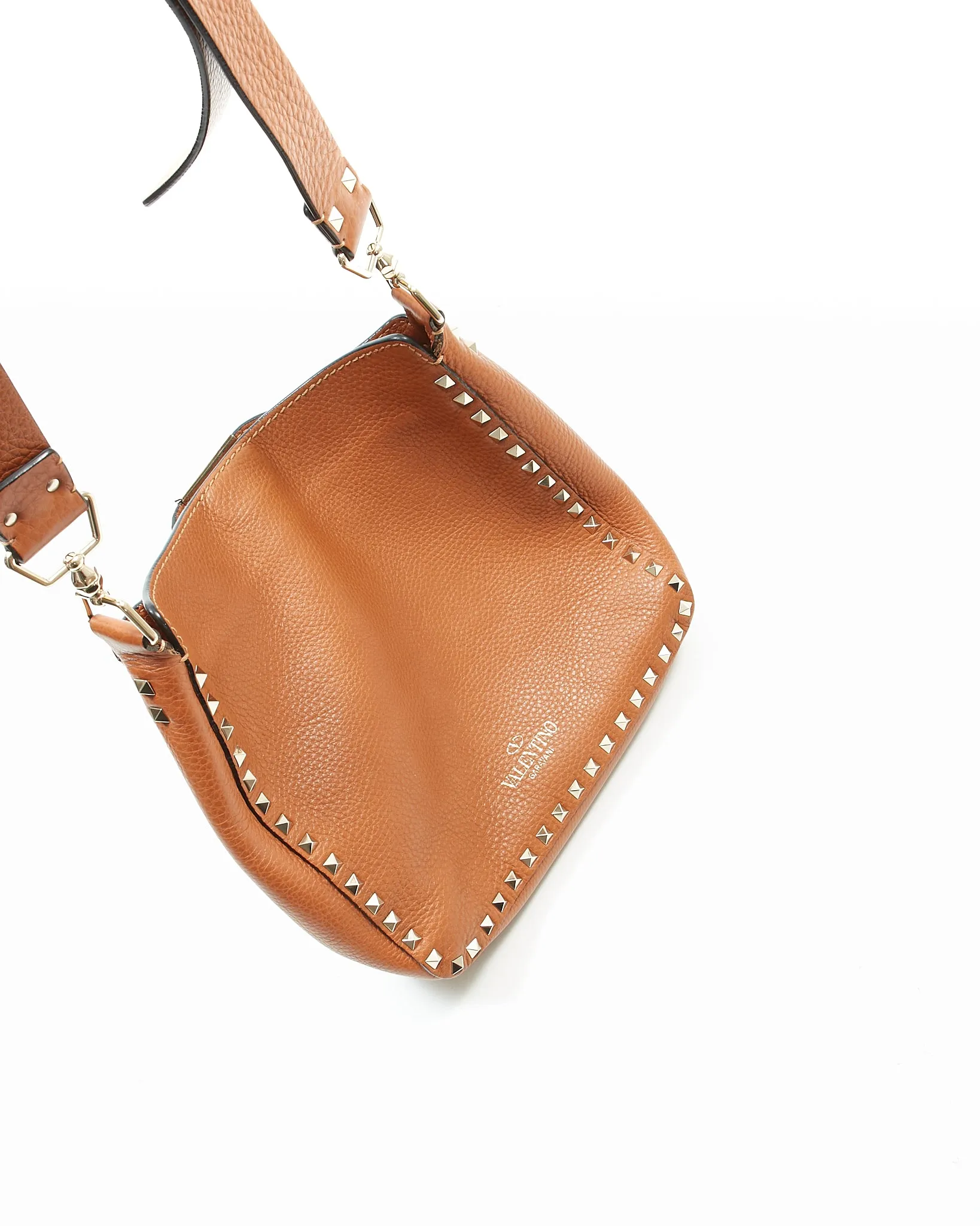 Valentino Tan Grained Leather Rockstud Messenger Bag