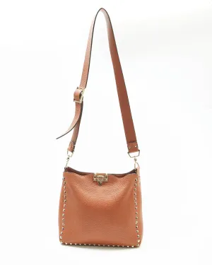 Valentino Tan Grained Leather Rockstud Messenger Bag