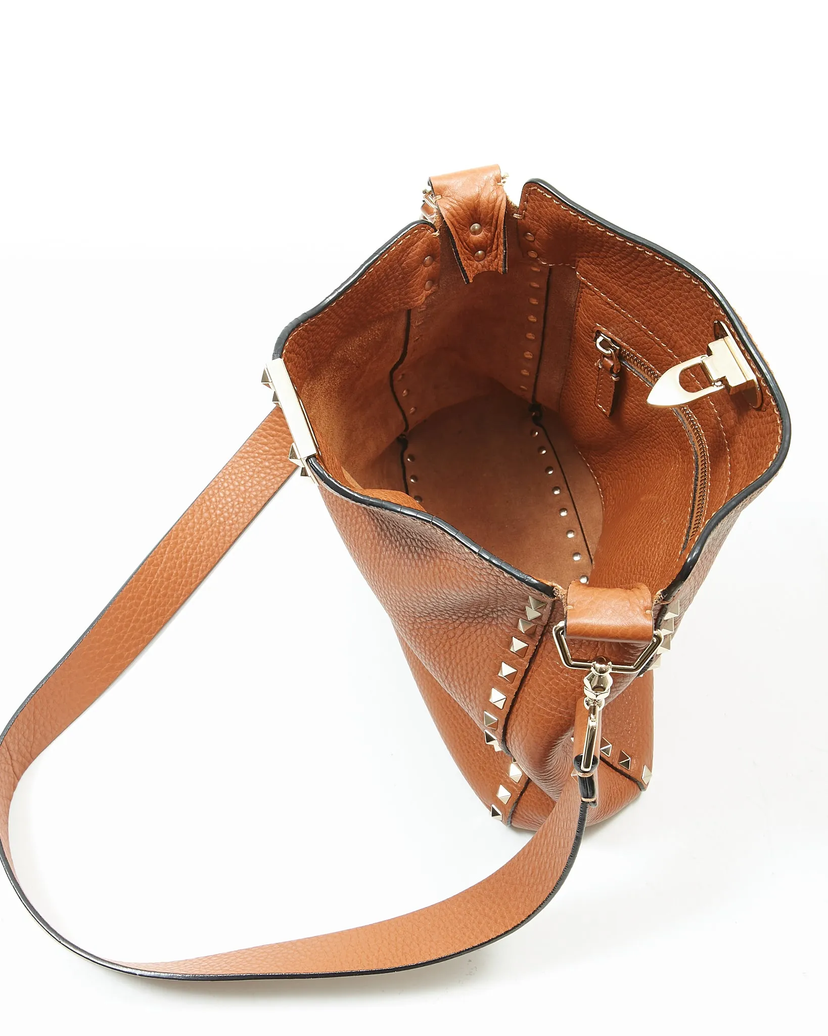Valentino Tan Grained Leather Rockstud Messenger Bag