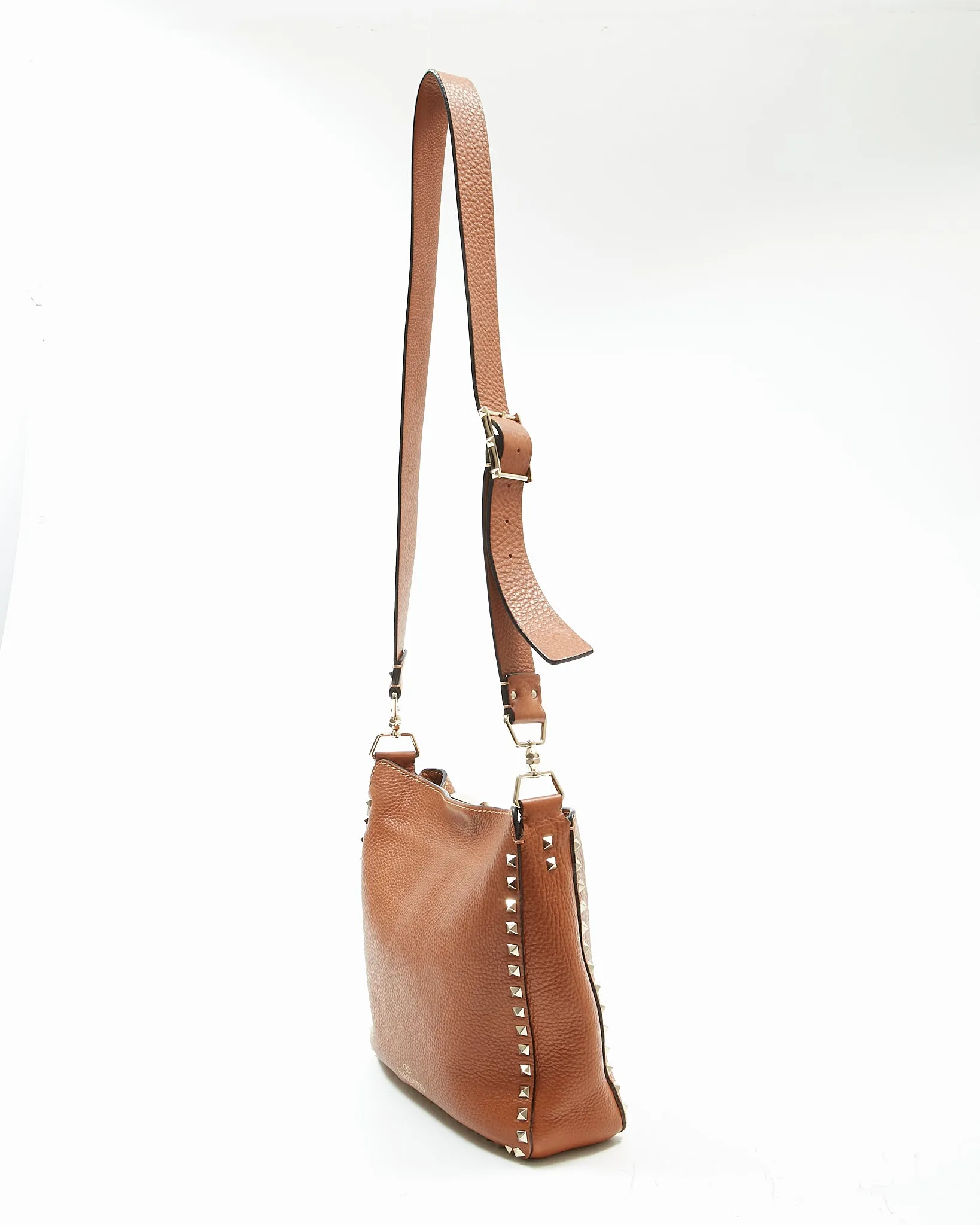 Valentino Tan Grained Leather Rockstud Messenger Bag