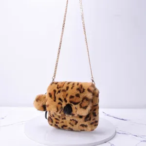 Women's Leopard Rex Rabbit Fur Bag Shoulder Messenger Bag Chain Handbag Cute Crossbody Fashion Bags 2022 New 8800