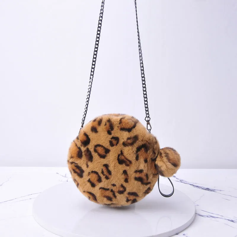 Women's Leopard Rex Rabbit Fur Bag Shoulder Messenger Bag Chain Handbag Cute Crossbody Fashion Bags 2022 New 8800