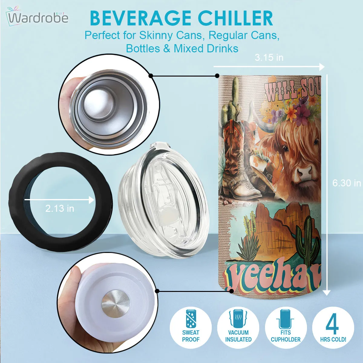 Yeehaw Cowgirl Y2K Rustic Country Girl Tumbler 4 in 1 Can Cooler 16Oz Tumbler Cup Bottle Cooler
