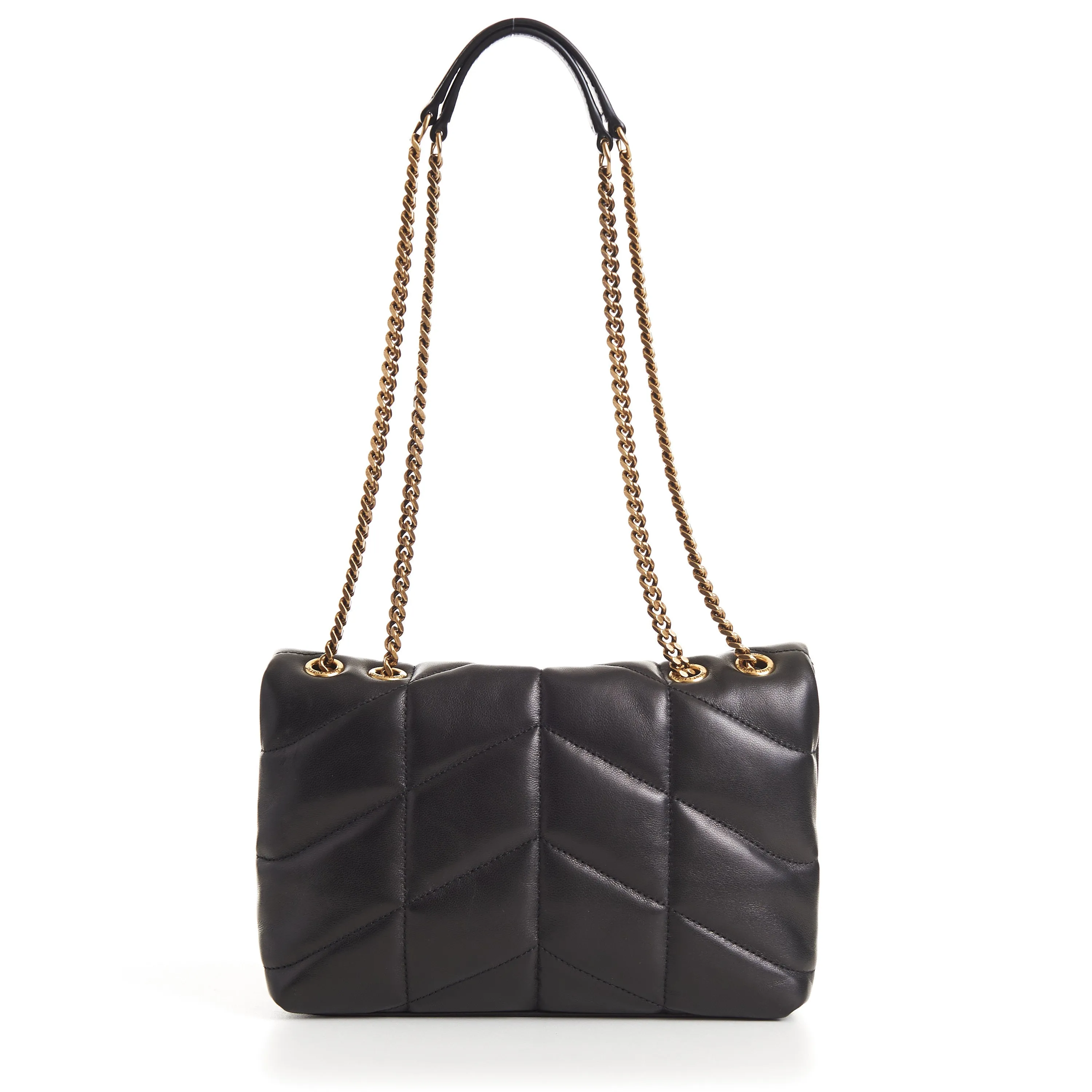 YSL Puffer Toy Bag - Black Quilted Lambskin Tri Metal Logo