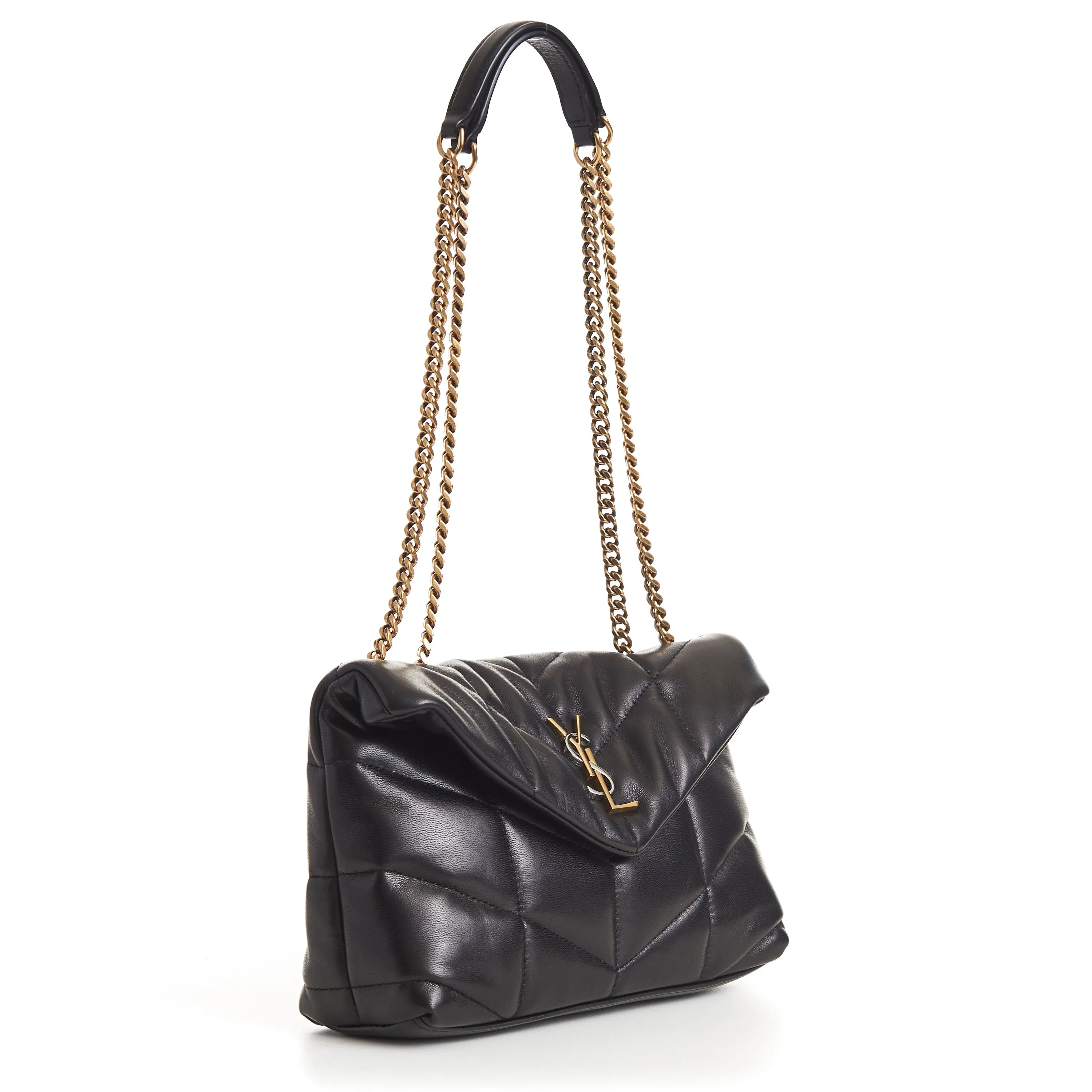 YSL Puffer Toy Bag - Black Quilted Lambskin Tri Metal Logo