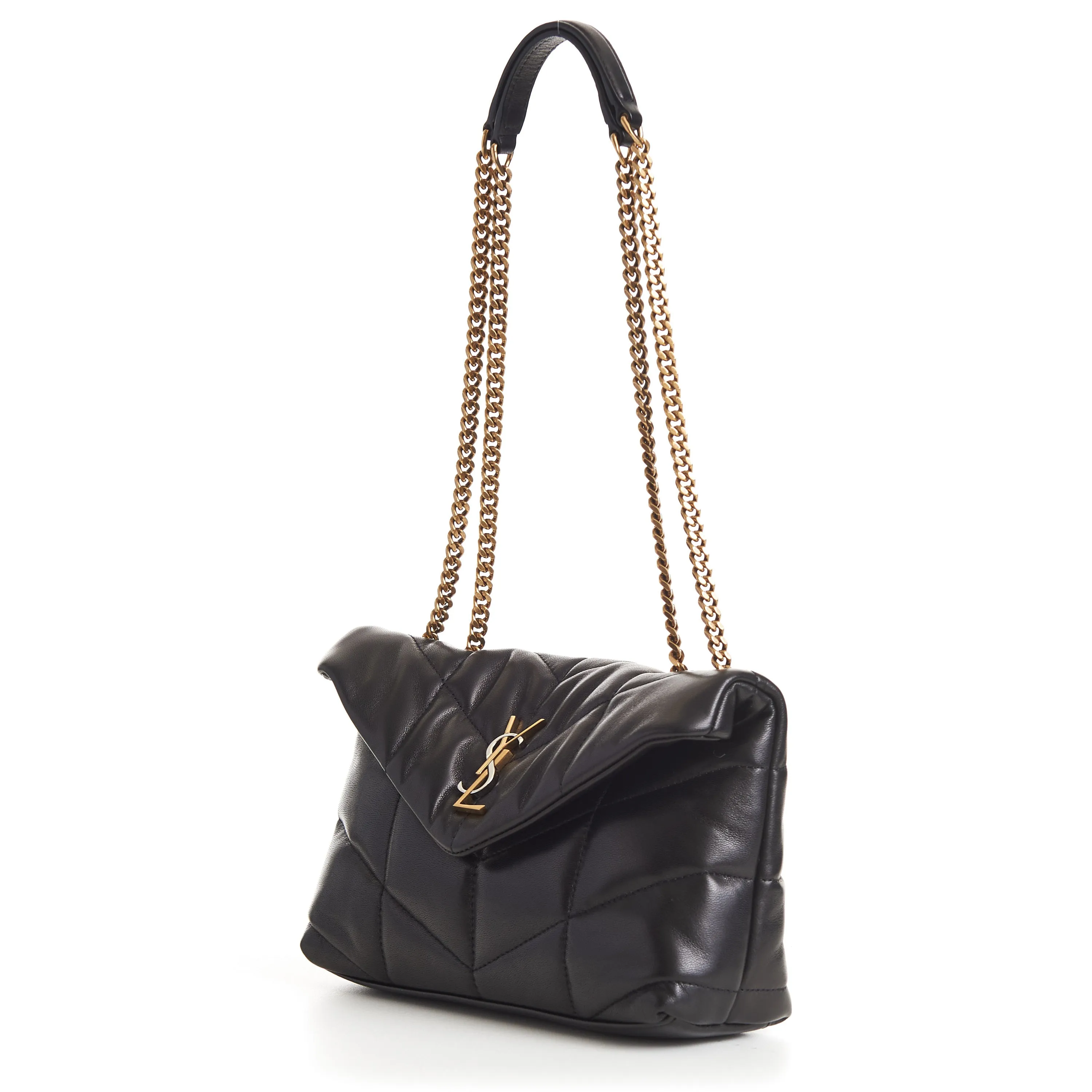 YSL Puffer Toy Bag - Black Quilted Lambskin Tri Metal Logo