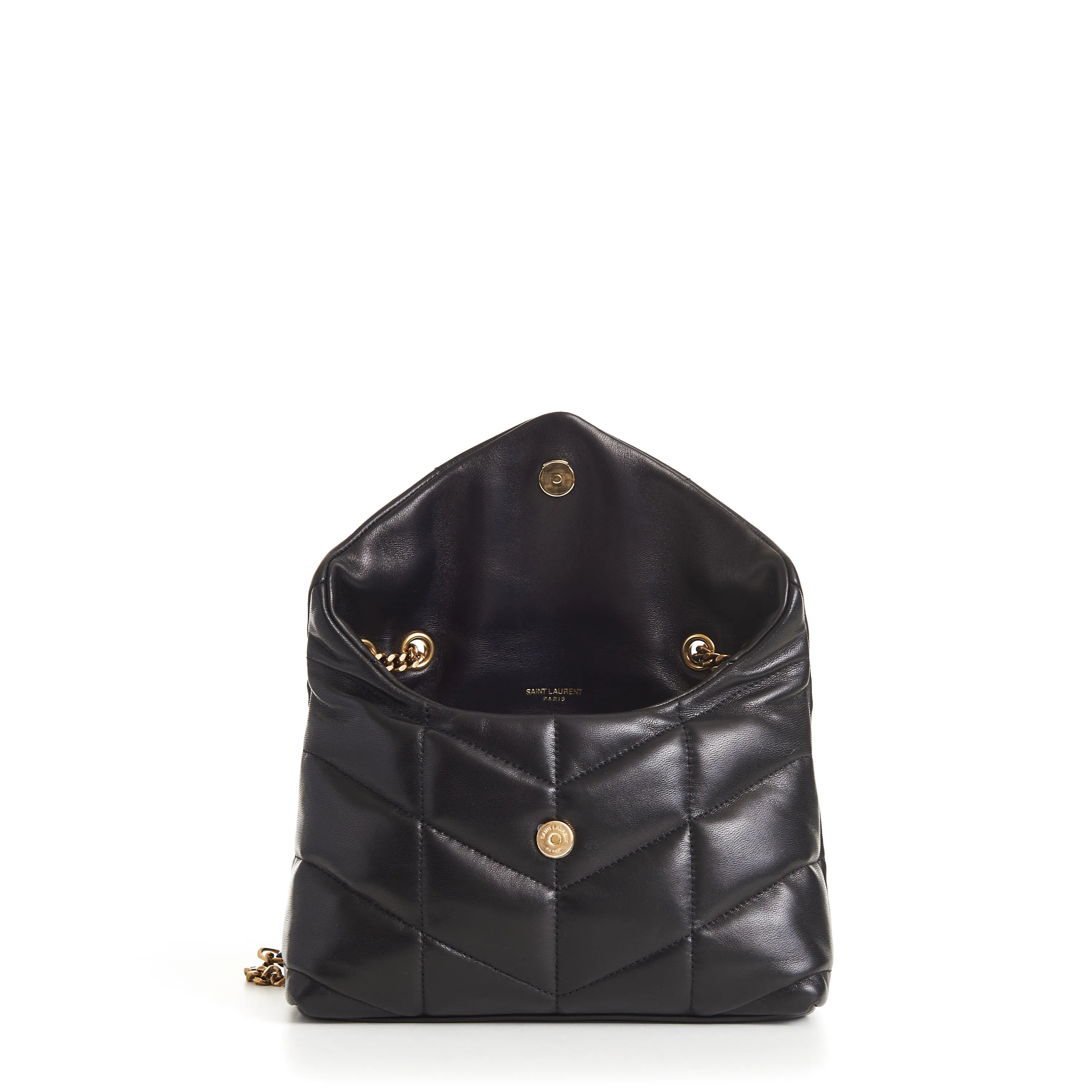 YSL Puffer Toy Bag - Black Quilted Lambskin Tri Metal Logo