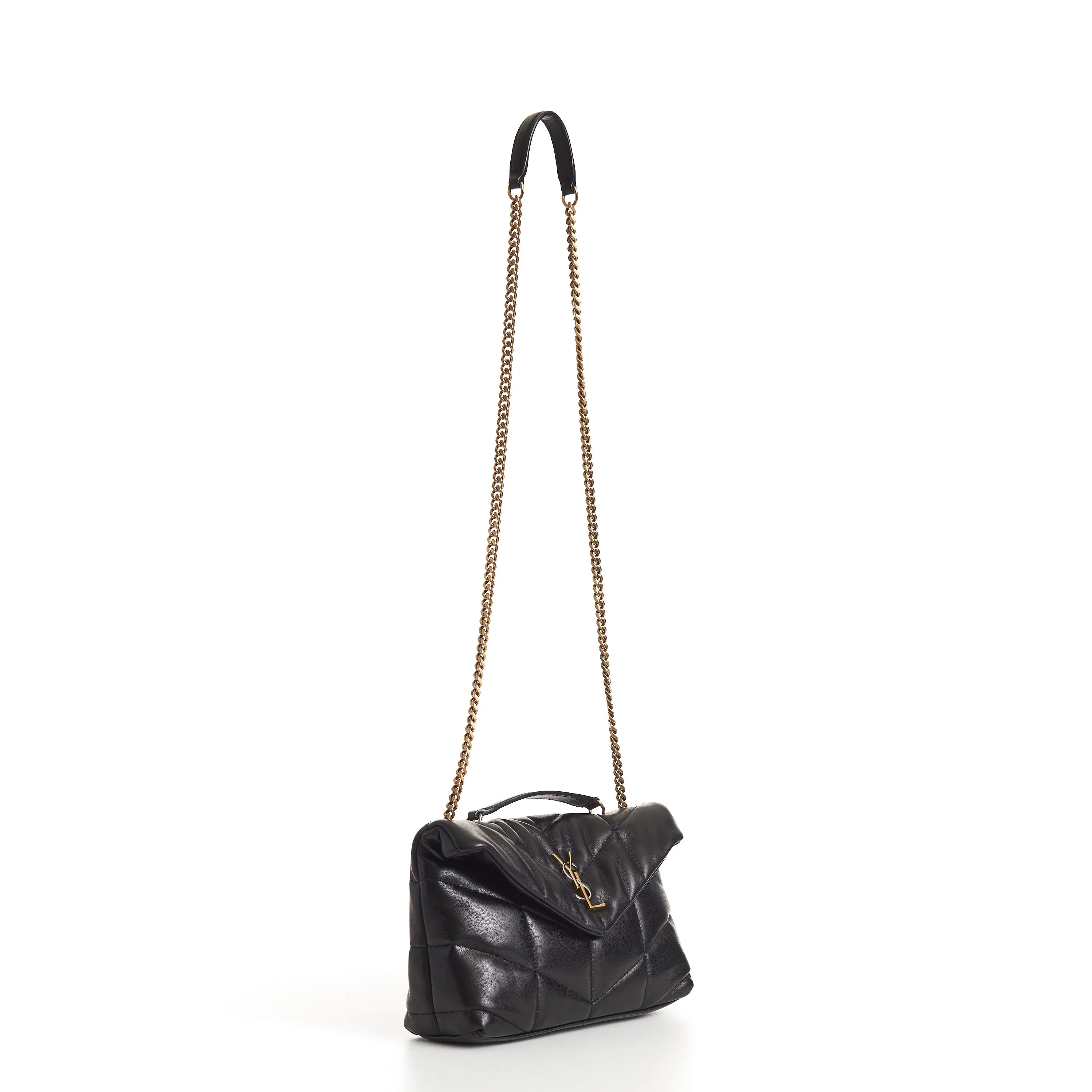 YSL Puffer Toy Bag - Black Quilted Lambskin Tri Metal Logo