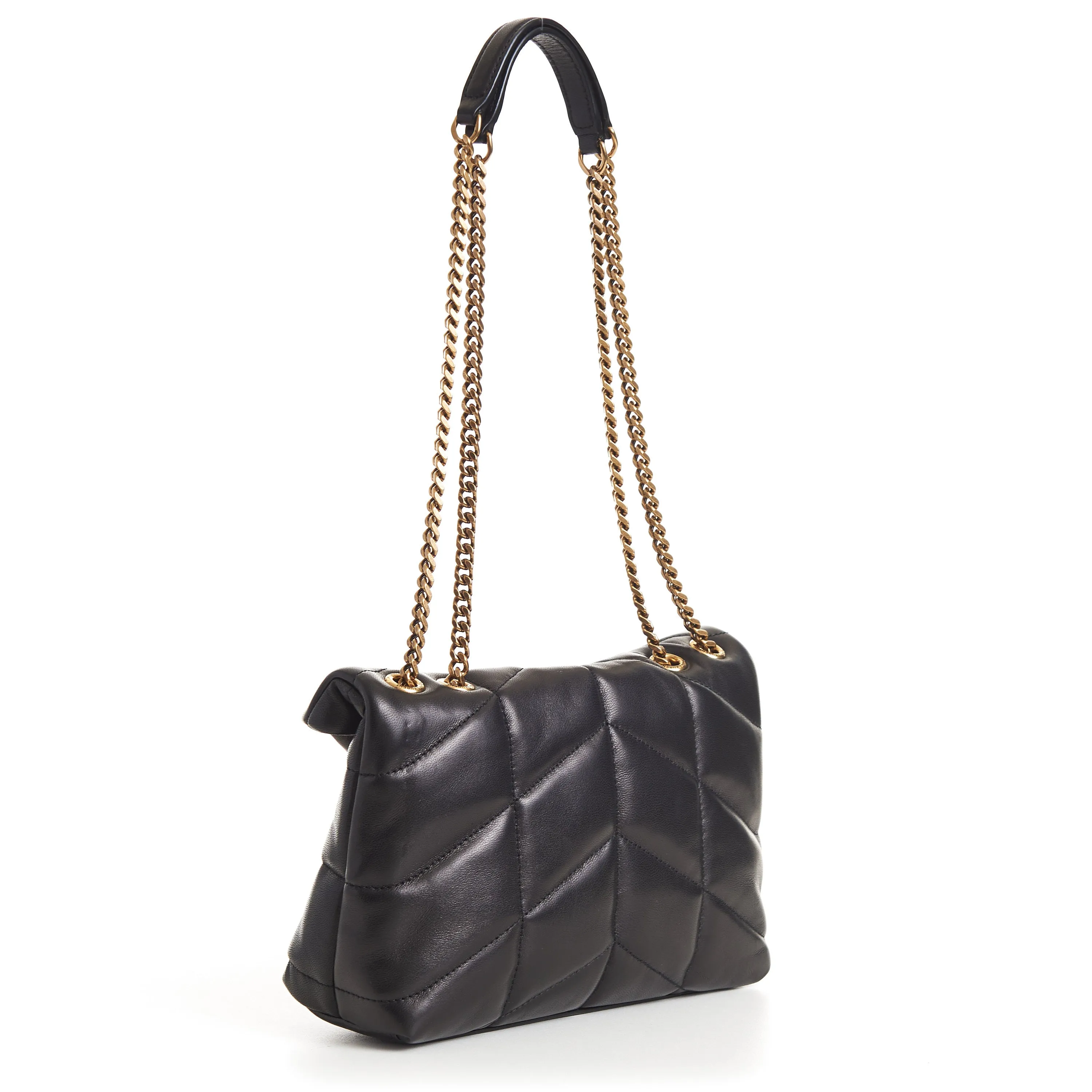 YSL Puffer Toy Bag - Black Quilted Lambskin Tri Metal Logo
