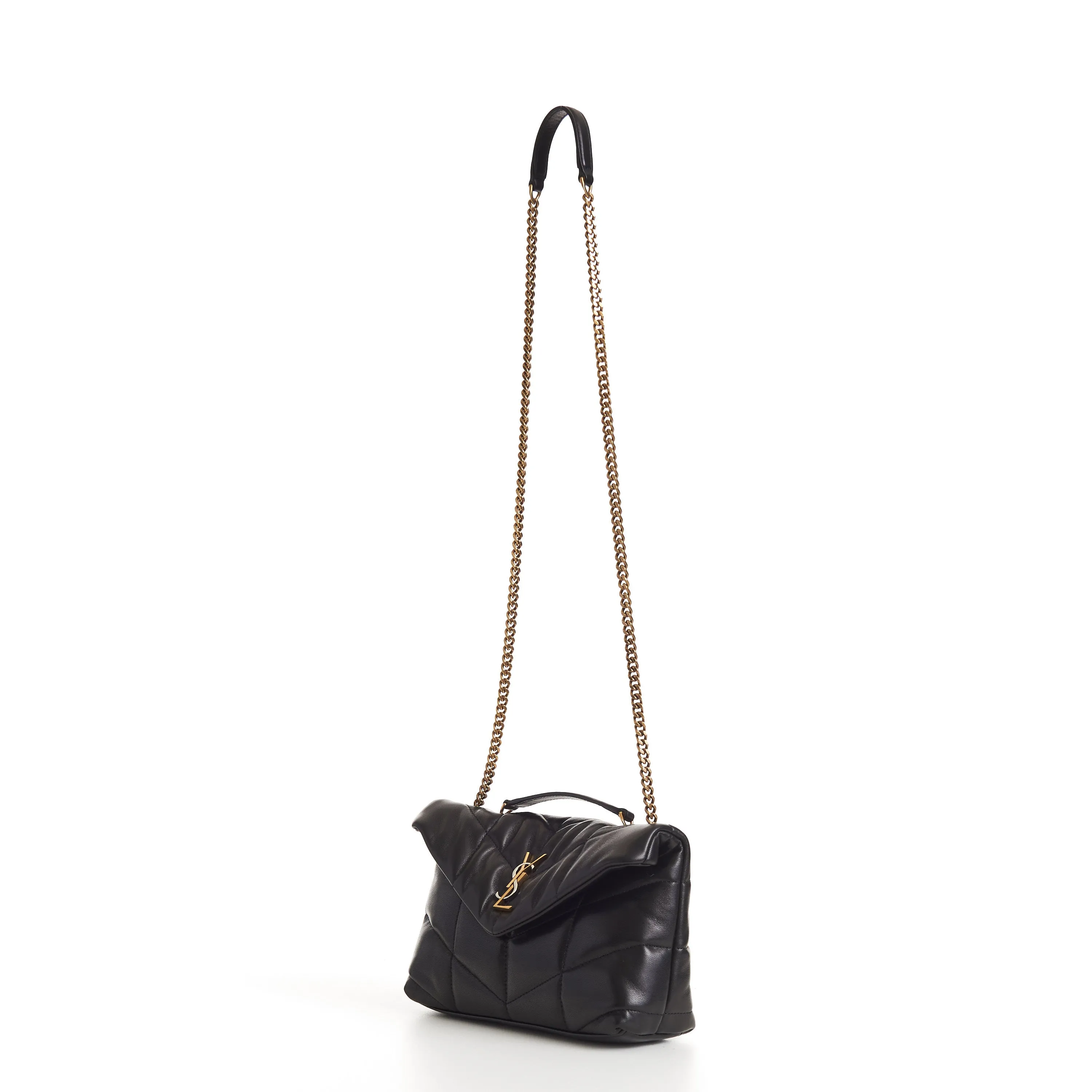 YSL Puffer Toy Bag - Black Quilted Lambskin Tri Metal Logo