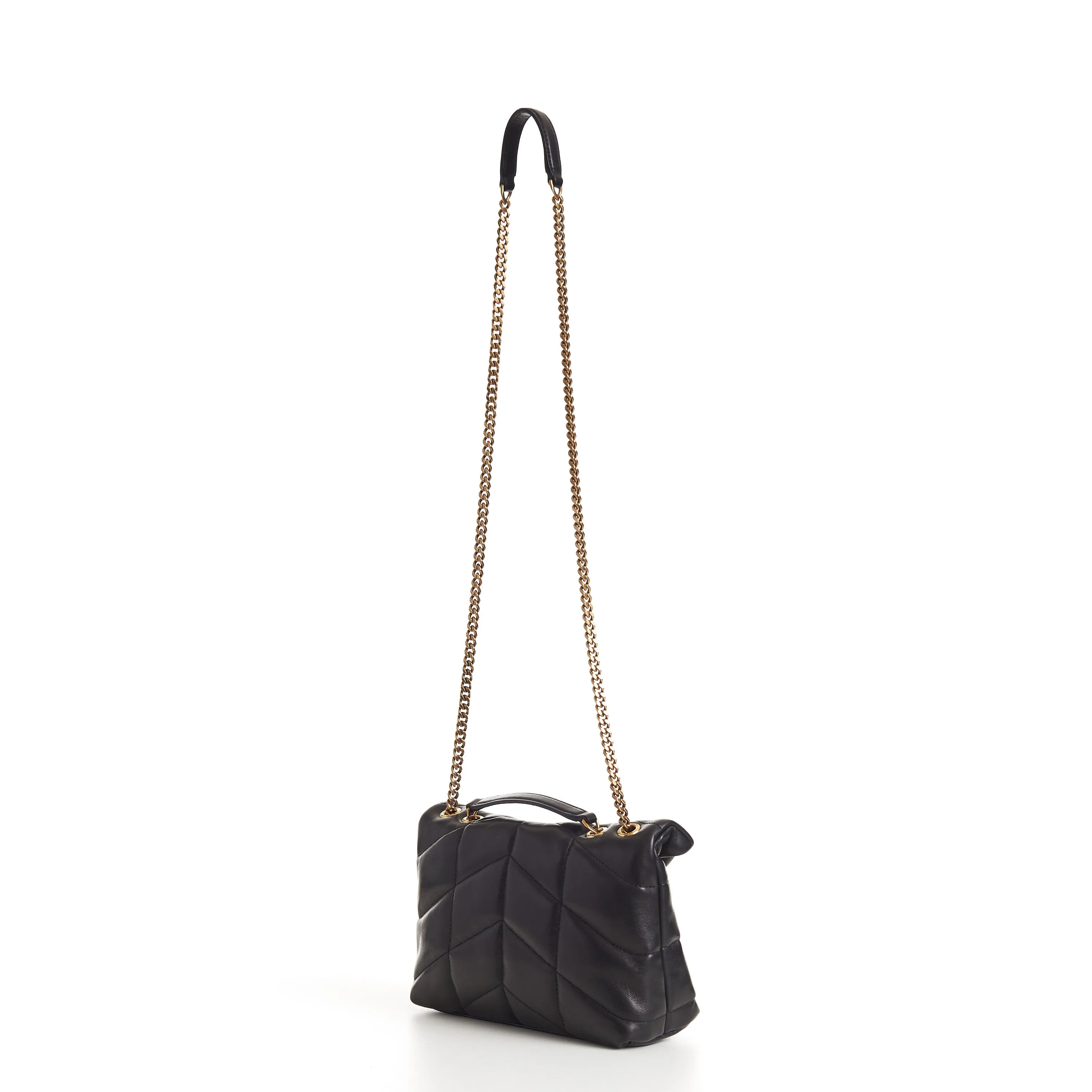 YSL Puffer Toy Bag - Black Quilted Lambskin Tri Metal Logo