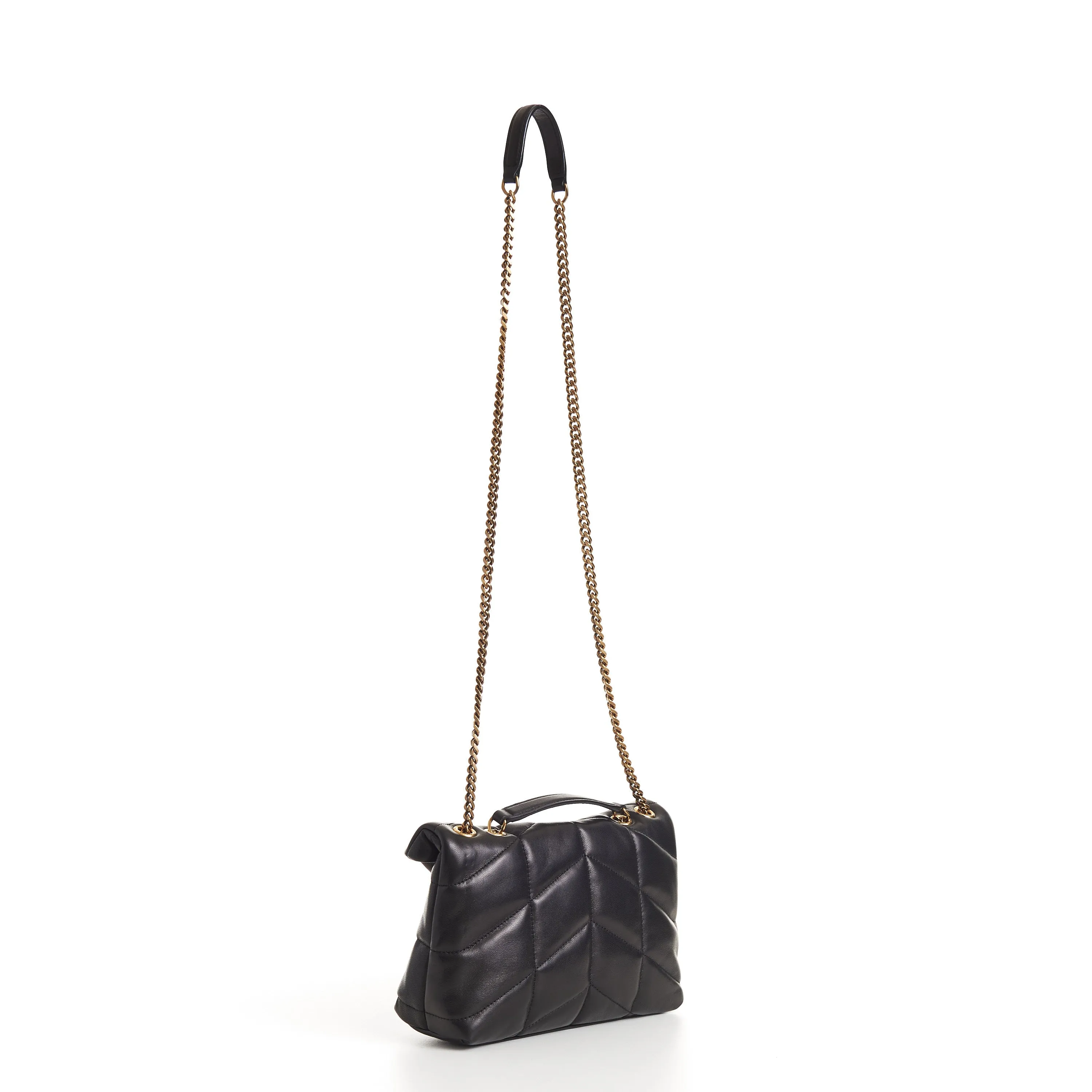YSL Puffer Toy Bag - Black Quilted Lambskin Tri Metal Logo