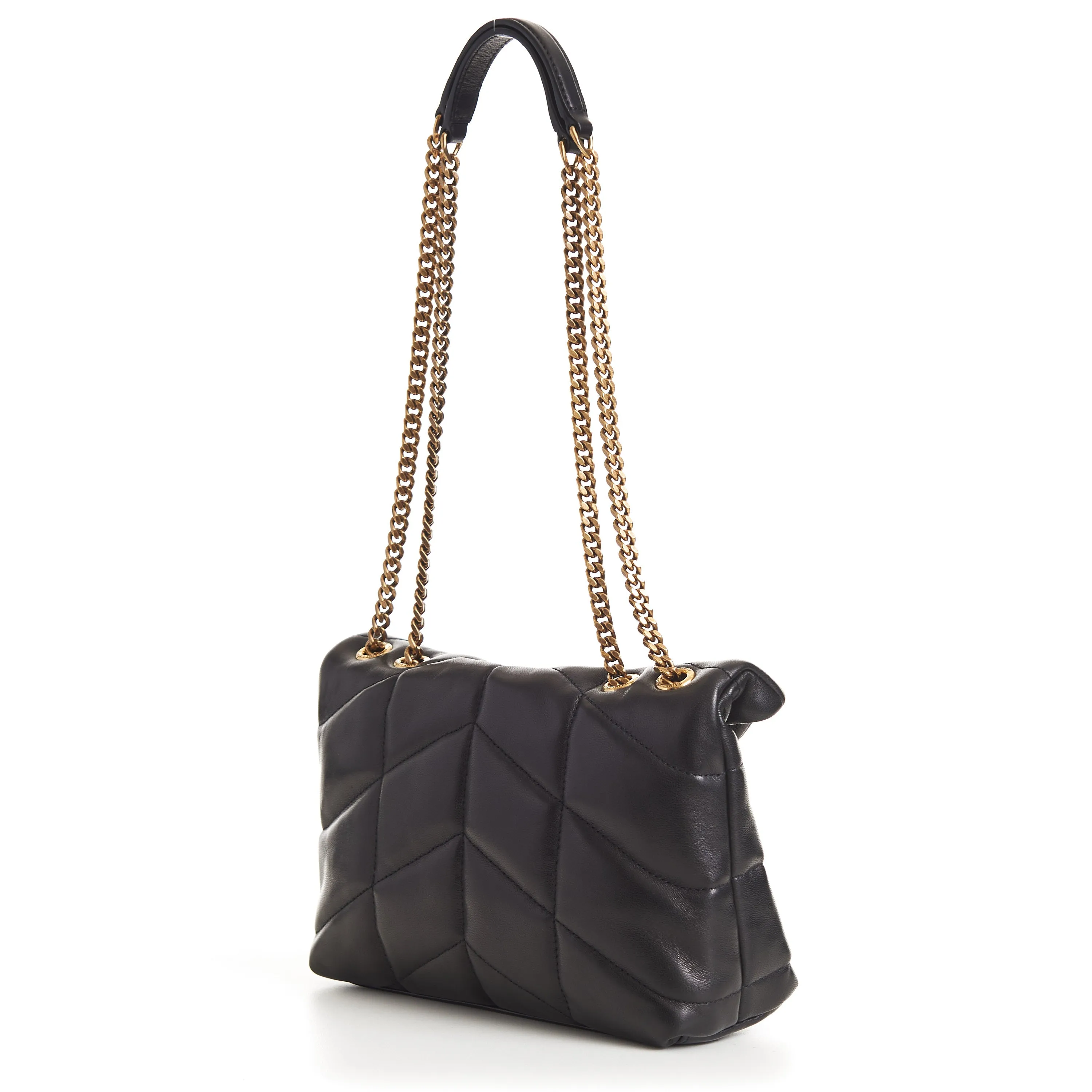 YSL Puffer Toy Bag - Black Quilted Lambskin Tri Metal Logo