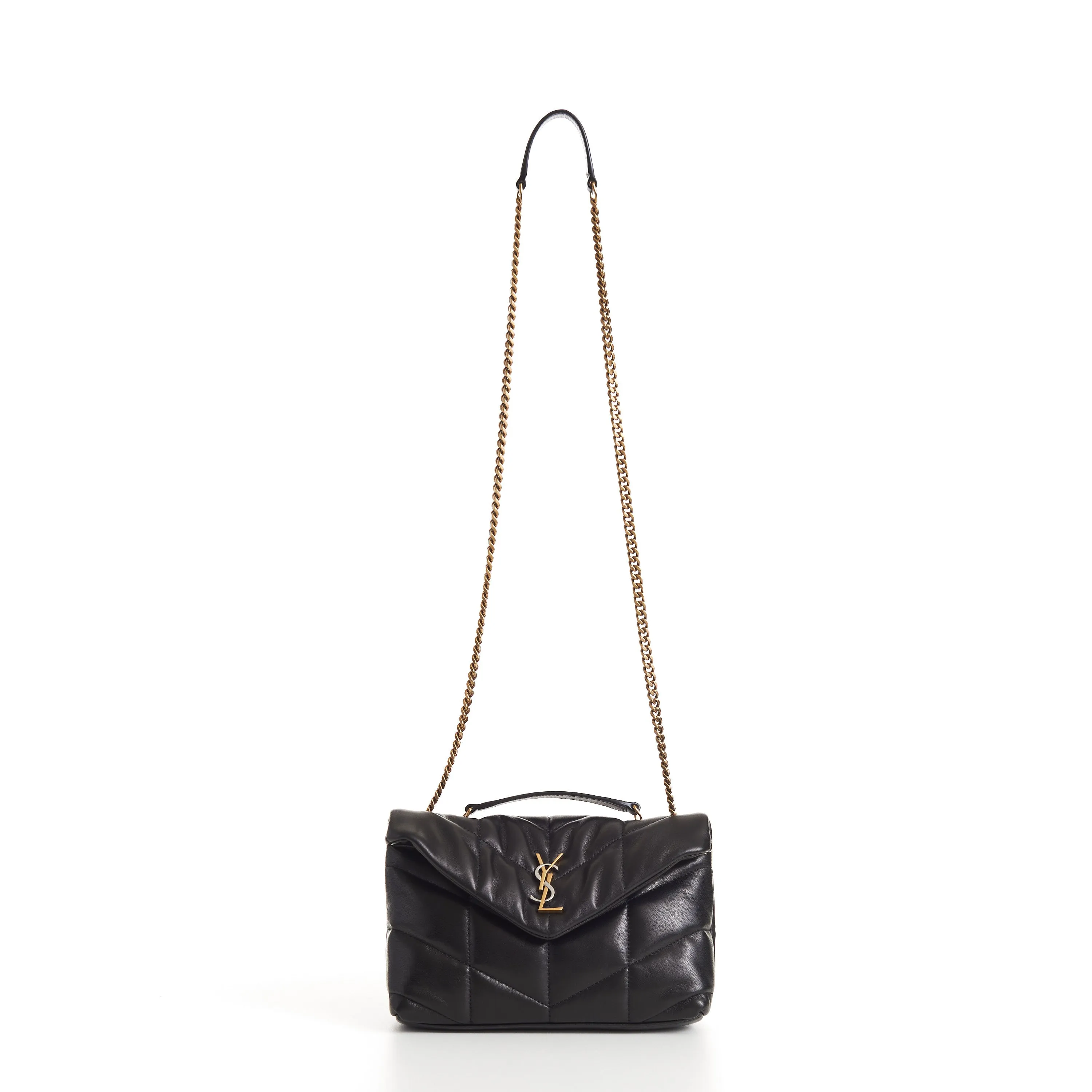 YSL Puffer Toy Bag - Black Quilted Lambskin Tri Metal Logo
