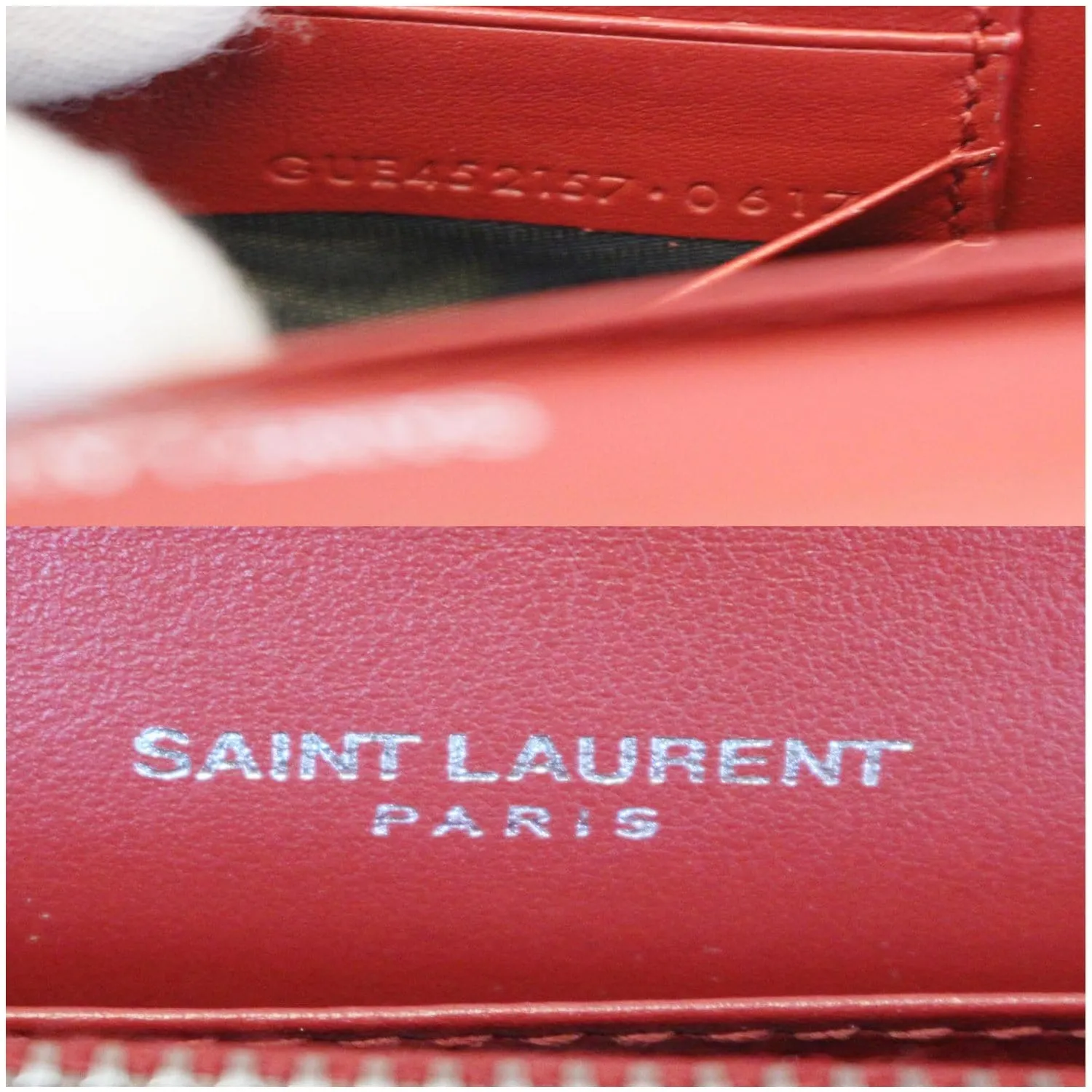 YVES SAINT LAURENT Sunset Crocodile-Embossed Wallet on a Chain Bag Red