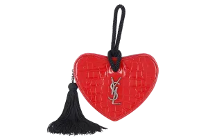 YVES SAINT LAURENT (YSL) PLB BOITE LOVE POCHETTE SMALL RED CROC EMBOSSED LEATHER SILVER HARDWARE WITH CARD AND DUST COVER
