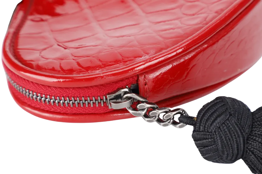 YVES SAINT LAURENT (YSL) PLB BOITE LOVE POCHETTE SMALL RED CROC EMBOSSED LEATHER SILVER HARDWARE WITH CARD AND DUST COVER