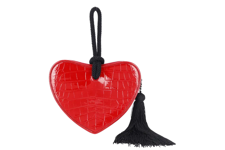 YVES SAINT LAURENT (YSL) PLB BOITE LOVE POCHETTE SMALL RED CROC EMBOSSED LEATHER SILVER HARDWARE WITH CARD AND DUST COVER