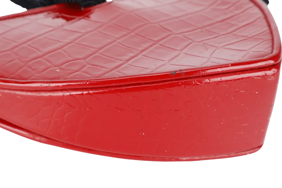 YVES SAINT LAURENT (YSL) PLB BOITE LOVE POCHETTE SMALL RED CROC EMBOSSED LEATHER SILVER HARDWARE WITH CARD AND DUST COVER
