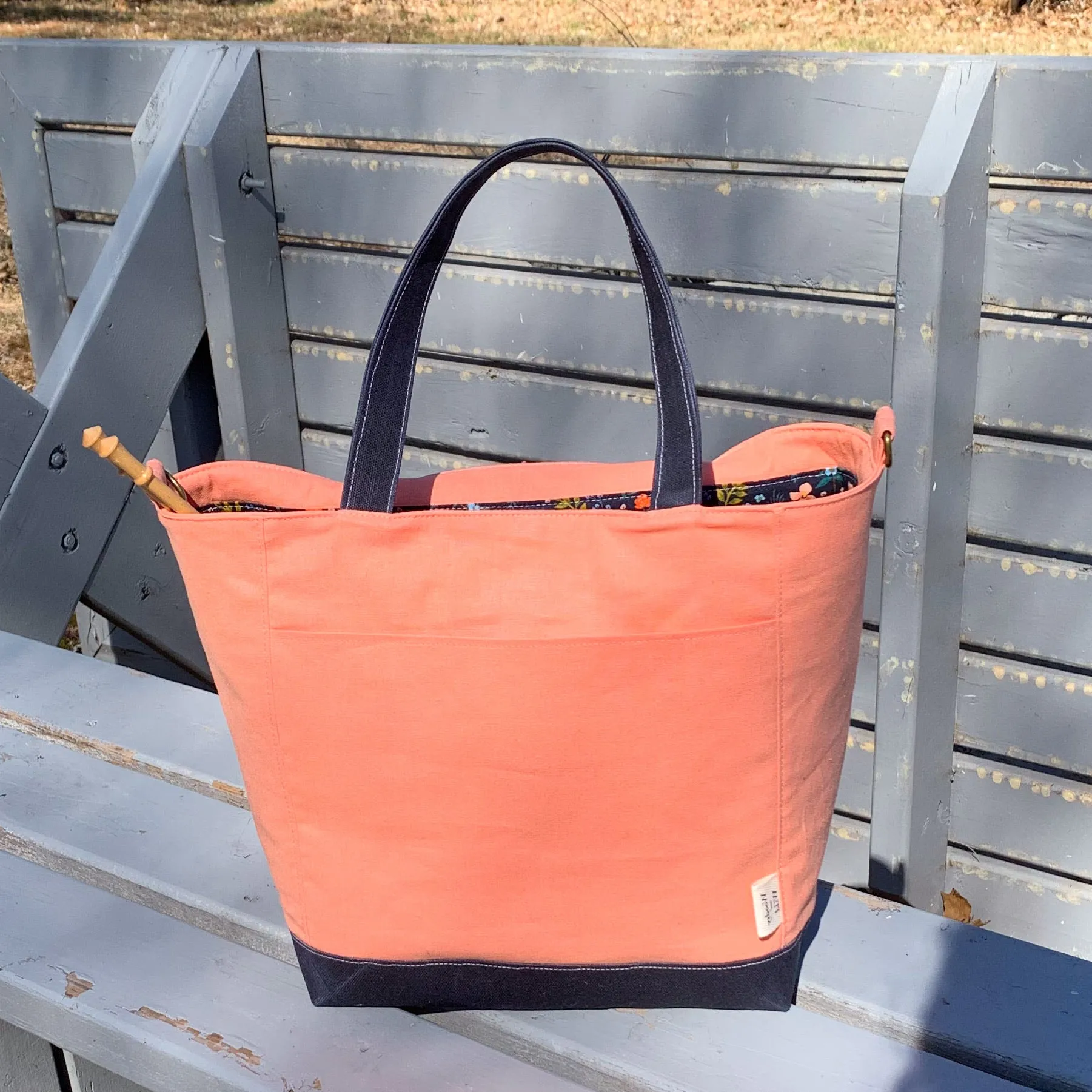 Zelda Tote- Linen Zippered Knitting Project Bag Tote Bag (Woodsy and Wild Tote)