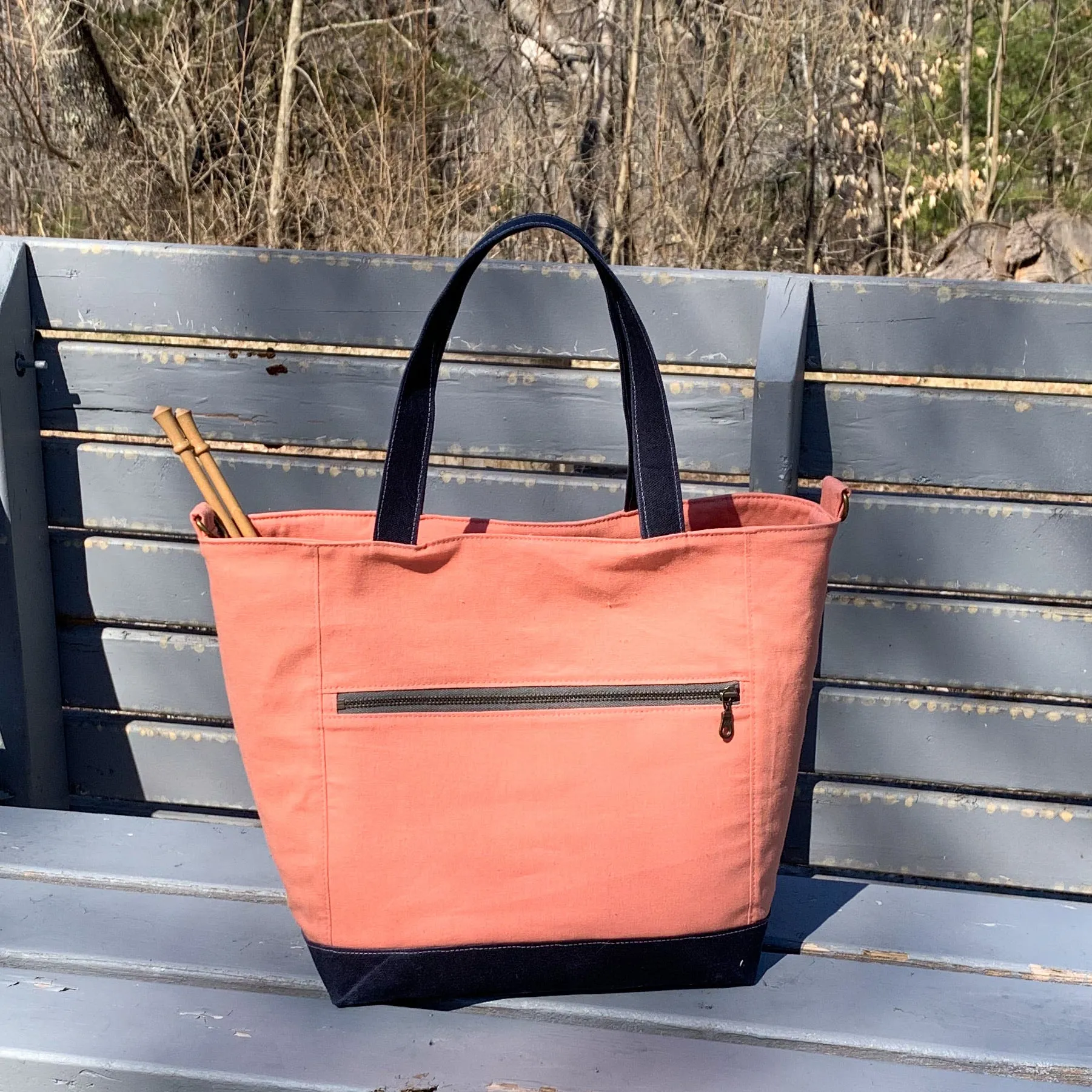 Zelda Tote- Linen Zippered Knitting Project Bag Tote Bag (Woodsy and Wild Tote)