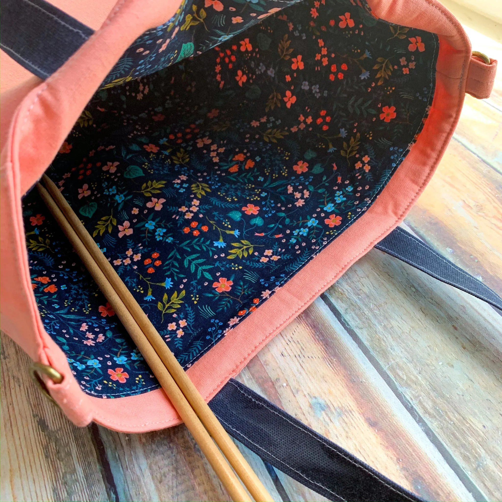 Zelda Tote- Linen Zippered Knitting Project Bag Tote Bag (Woodsy and Wild Tote)